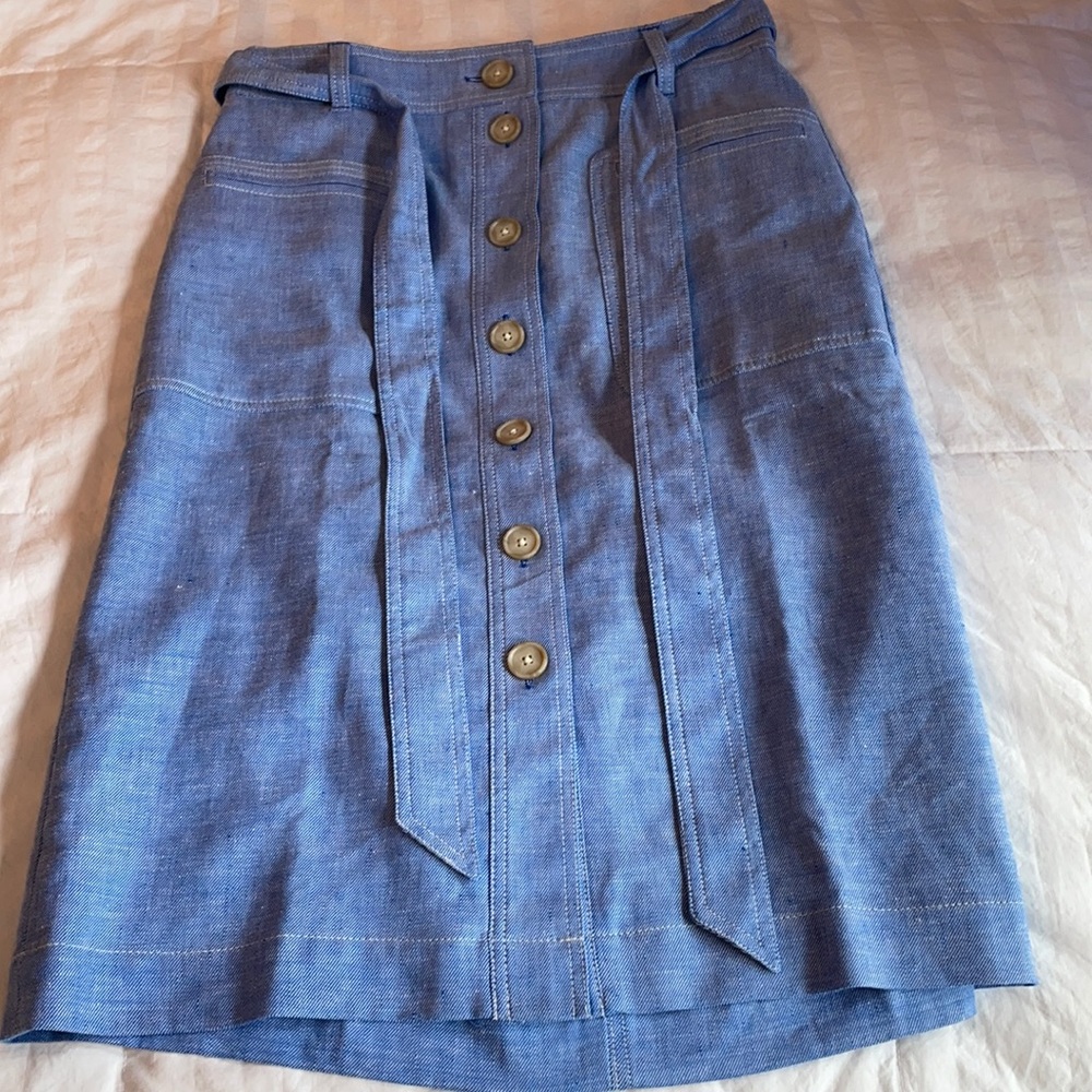 J. Crew Button Front Skirt in Stretch Linen size 10 Light Blue